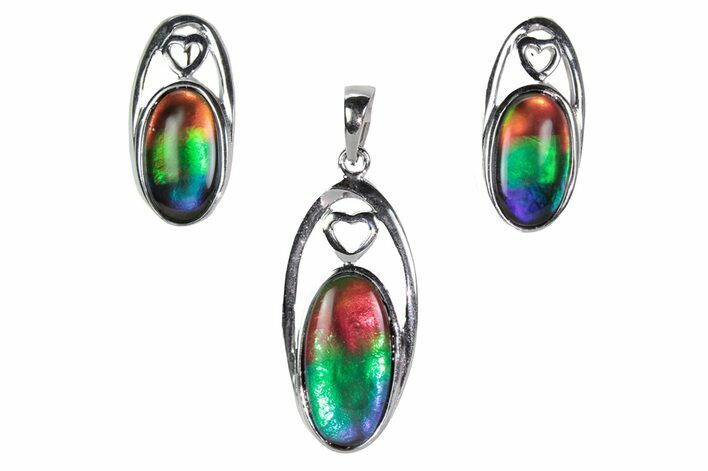 Stunning Ammolite Oval Pendant/Earrings Set - Sterling Silver #380601